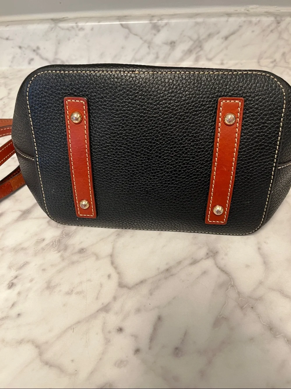 Dooney & Bourke Black Pebbled Leather Drawstring Crossbody with Brown Trim - Picture 2 of 3